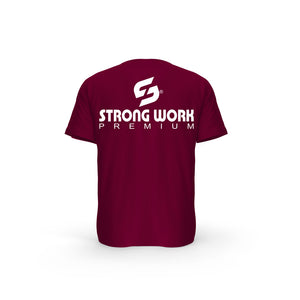 Strong Work PREMIUM EDITION organic cotton short sleeve T-shirt for men - BURGUNDY BACK VIEW
