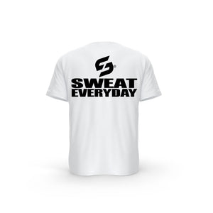STRONG WORK SHORT SLEEVE T-SHIRT IN ORGANIC COTTON "SWEAT EVERYDAY" FOR WOMEN - WHITE BACK VIEW