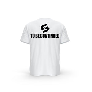 STRONG WORK SHORT SLEEVE T-SHIRT IN ORGANIC COTTON "TO BE CONTINUED" FOR MEN - WHITE BACK VIEW