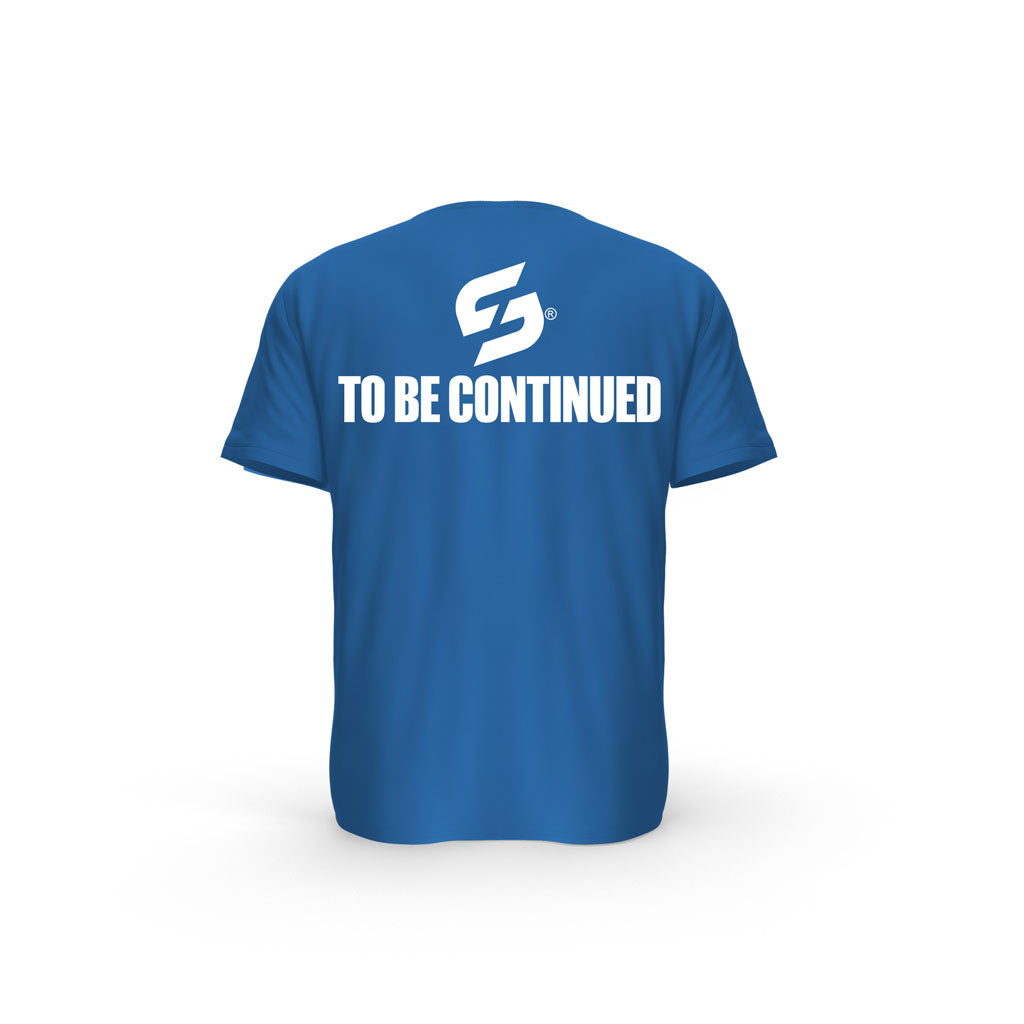 STRONG WORK SHORT SLEEVE T-SHIRT IN ORGANIC COTTON "TO BE CONTINUED" FOR MEN - ROYAL BLUE BACK VIEW