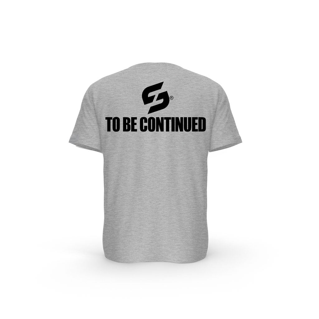 STRONG WORK SHORT SLEEVE T-SHIRT IN ORGANIC COTTON "TO BE CONTINUED" FOR MEN - HEATHER GREY BACK VIEW