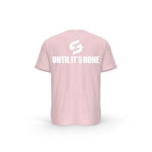 STRONG WORK SHORT SLEEVE T-SHIRT IN ORGANIC COTTON "IT ALWAYS SEEMS IMPOSSIBLE UNTIL IT'S DONE" FOR MEN - COTTON PINK BACK VIEW