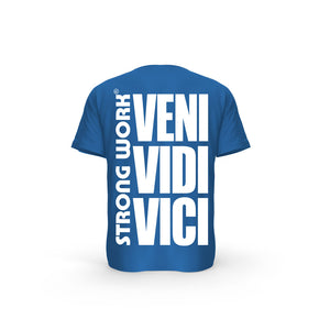 STRONG WORK SHORT SLEEVE T-SHIRT IN ORGANIC COTTON "VENI VIDI VICI" FOR MEN - ROYAL BLUE BACK VIEW