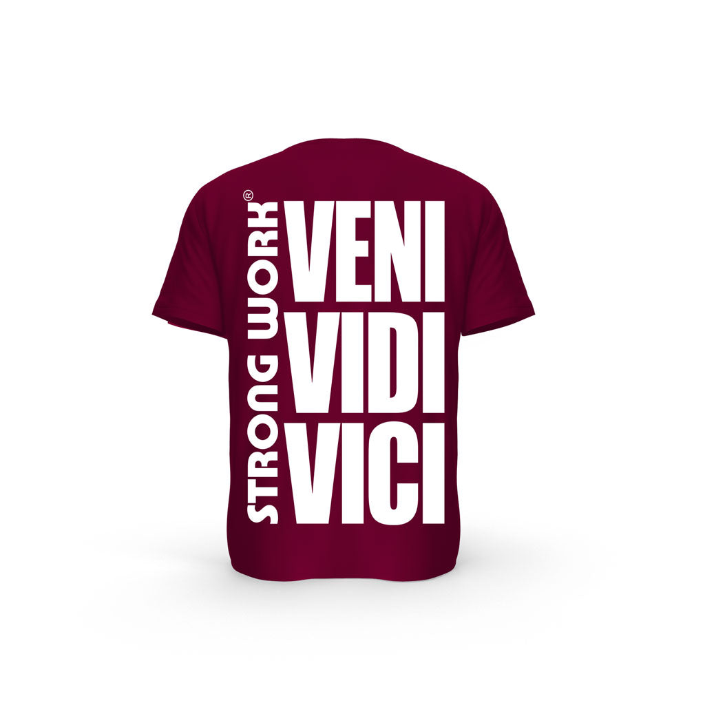 STRONG WORK SHORT SLEEVE T-SHIRT IN ORGANIC COTTON "VENI VIDI VICI" FOR WOMEN - BURGUNDY BACK VIEW