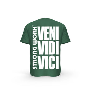 STRONG WORK SHORT SLEEVE T-SHIRT IN ORGANIC COTTON "VENI VIDI VICI" FOR MEN - BOTTLE GREEN BACK VIEW