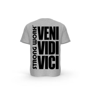 STRONG WORK SHORT SLEEVE T-SHIRT IN ORGANIC COTTON "VENI VIDI VICI" FOR MEN - HEATHER GREY BACK VIEW