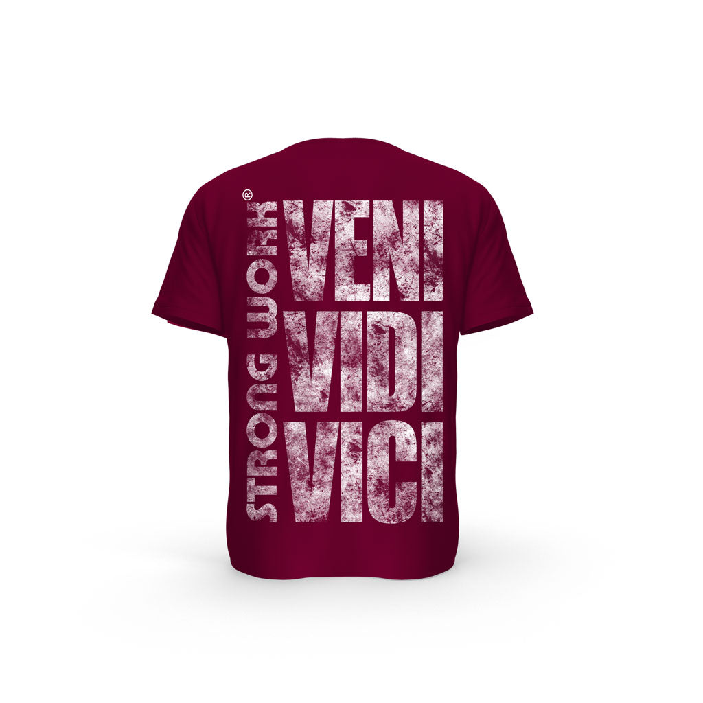 STRONG WORK SHORT SLEEVE T-SHIRT IN ORGANIC COTTON "GRUNGE/VENI VIDI VICI" FOR WOMEN - BURGUNDY BACK VIEW