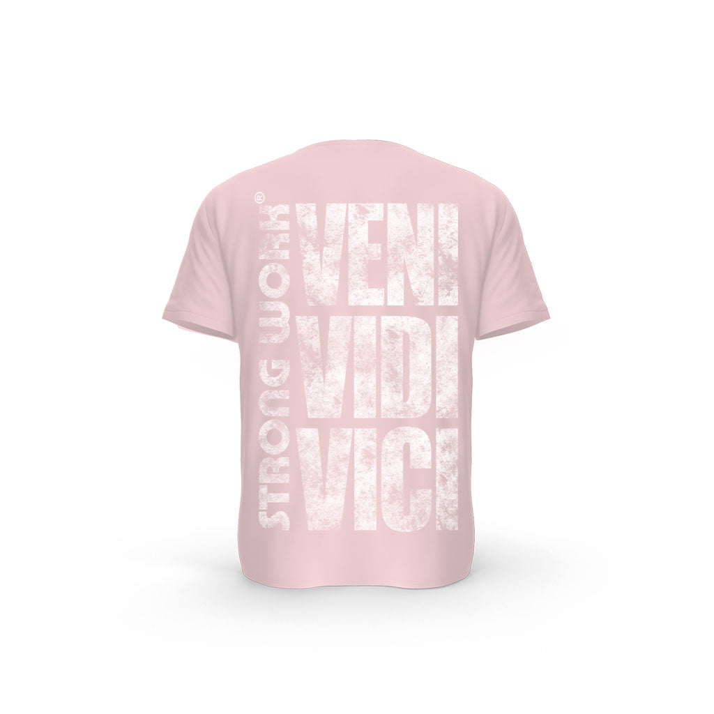 STRONG WORK SHORT SLEEVE T-SHIRT IN ORGANIC COTTON "GRUNGE/VENI VIDI VICI" FOR WOMEN - COTTON PINK BACK VIEW