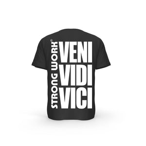 STRONG WORK SHORT SLEEVE T-SHIRT IN ORGANIC COTTON "VENI VIDI VICI" FOR MEN - BLACK BACK VIEW