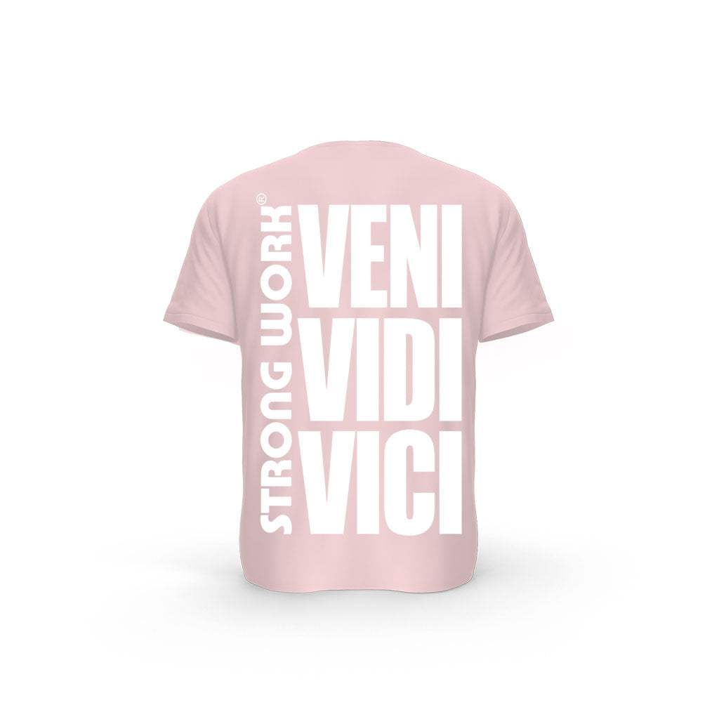 STRONG WORK SHORT SLEEVE T-SHIRT IN ORGANIC COTTON "VENI VIDI VICI" FOR WOMEN - COTTON PINK BACK VIEW