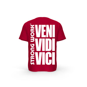 STRONG WORK SHORT SLEEVE T-SHIRT IN ORGANIC COTTON "VENI VIDI VICI" FOR MEN - RED BACK VIEW